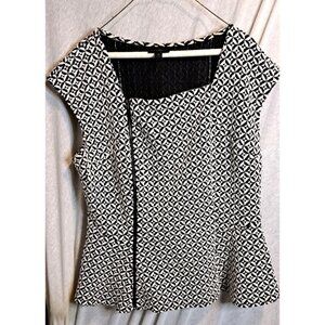 VINTAGE  Worthington Women’s Top Peplum Black & White Print Cap Sleeve  1X